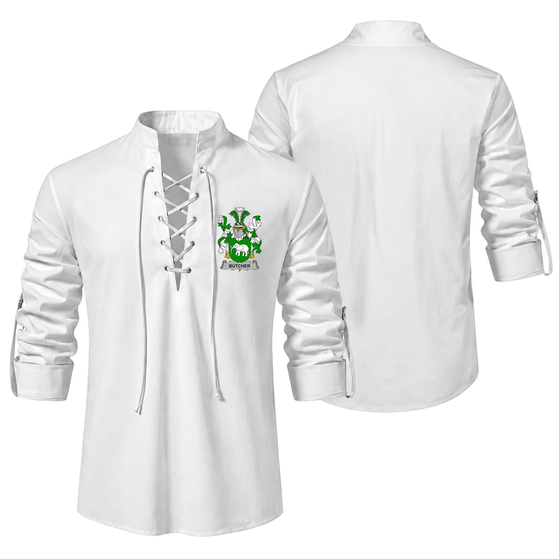 ScotsTee Shop Irish Butcher Clan Coat of Arms Irish Ghillie Kilt Shirt