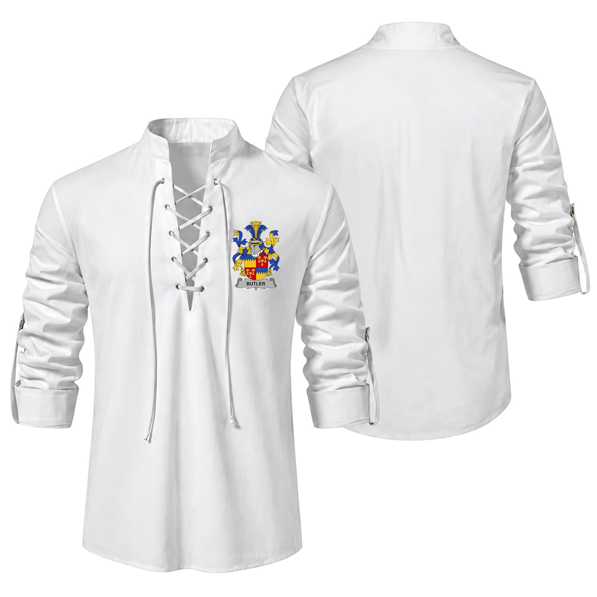 ScotsTee Shop Irish Butler Clan Coat of Arms Irish Ghillie Kilt Shirt