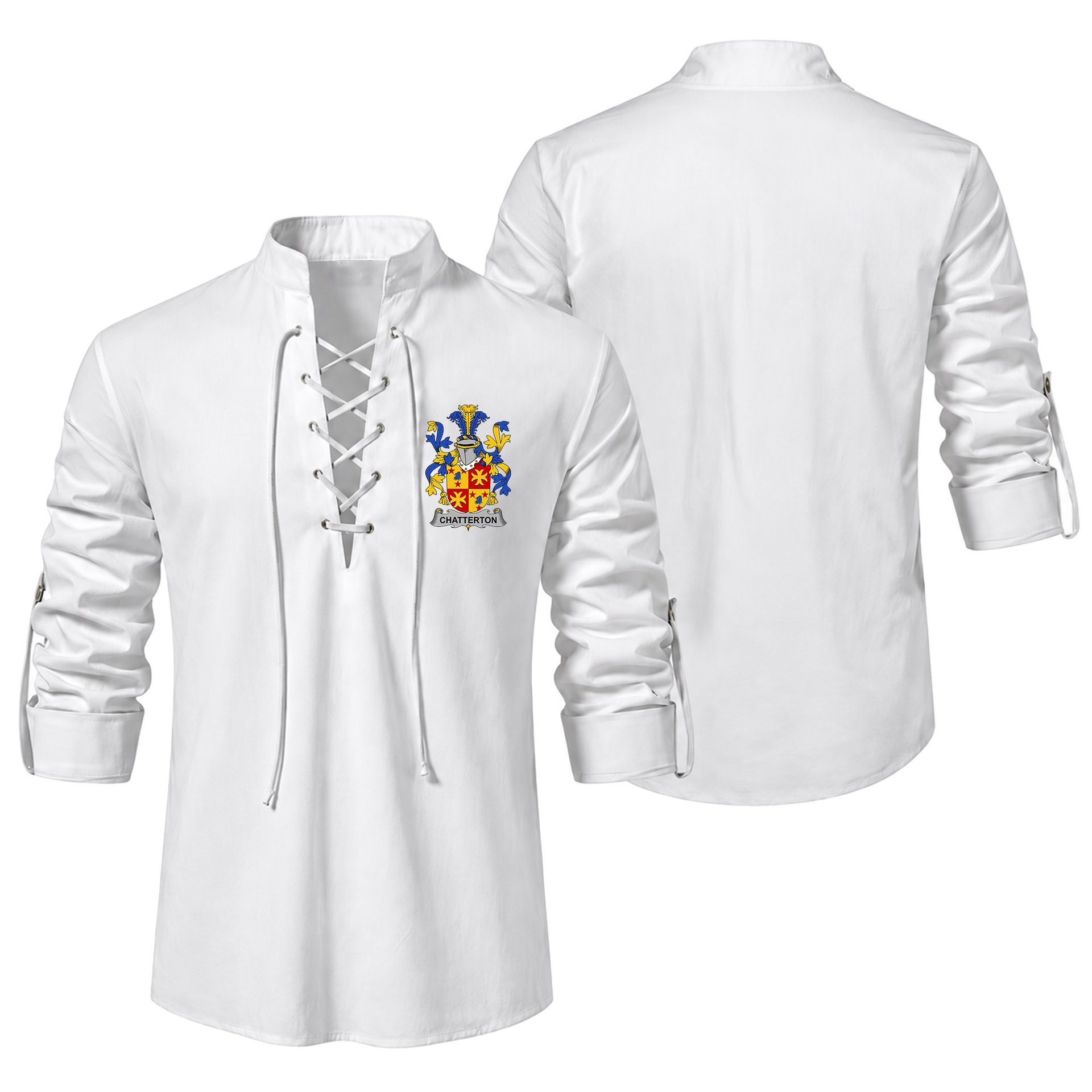 ScotsTee Shop Irish Chatterton Clan Coat of Arms Irish Ghillie Kilt Shirt