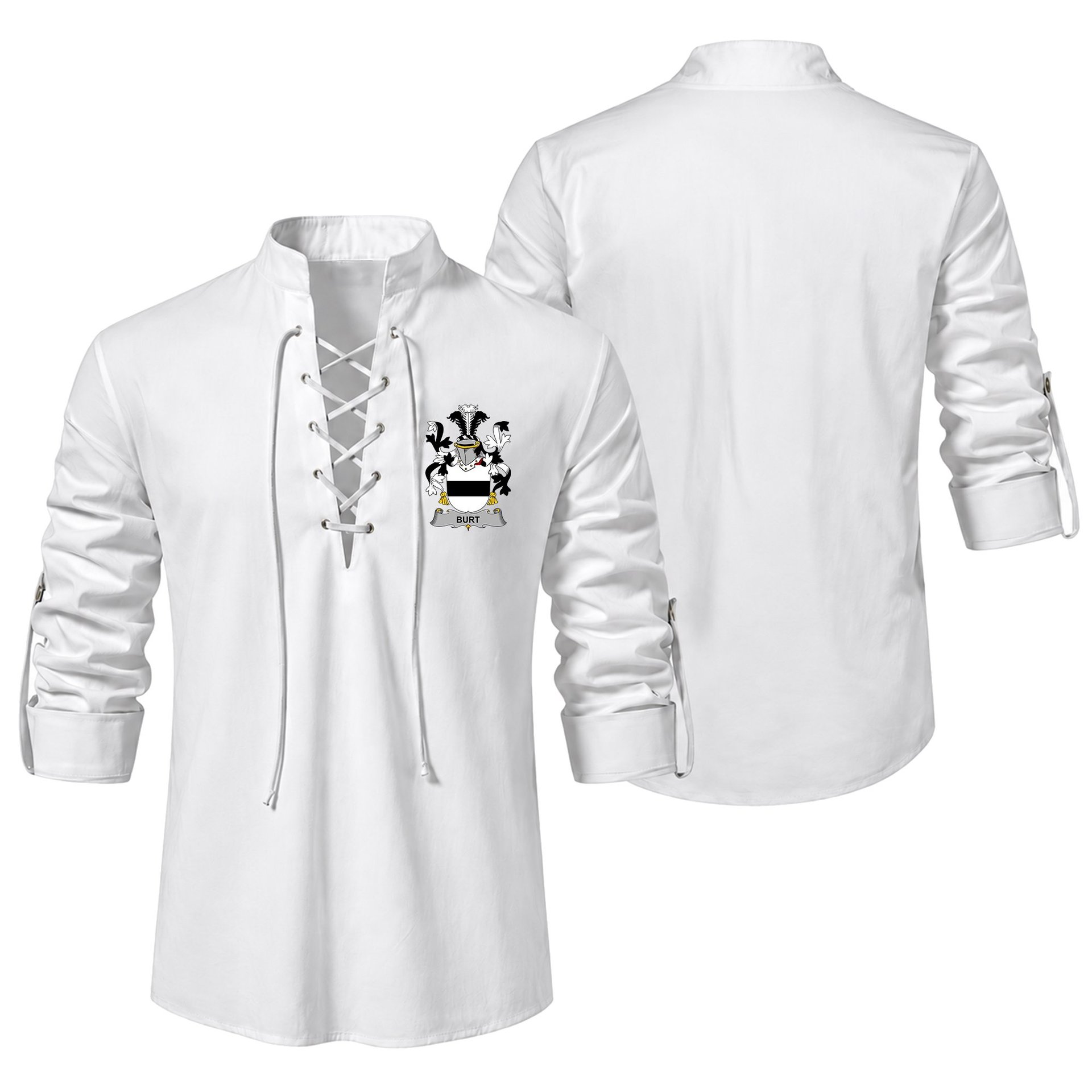 ScotsTee Shop Irish Burt or Birt Clan Coat of Arms Irish Ghillie Kilt Shirt