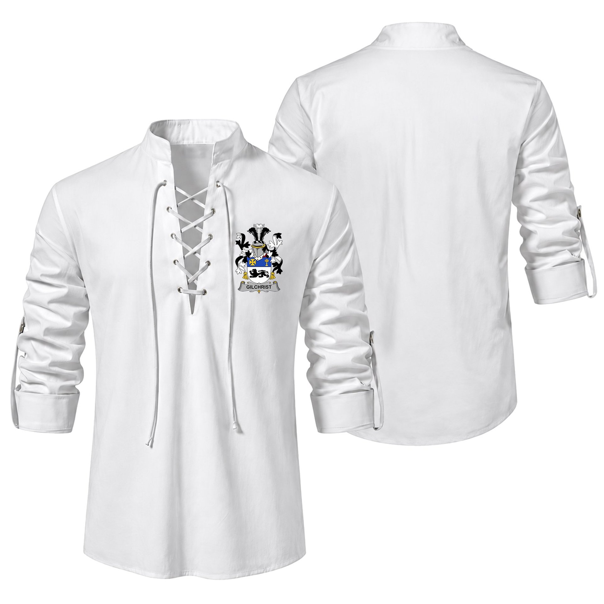 ScotsTee Shop Irish Gilchrist or McGilchrist Clan Coat of Arms Irish Ghillie Kilt Shirt