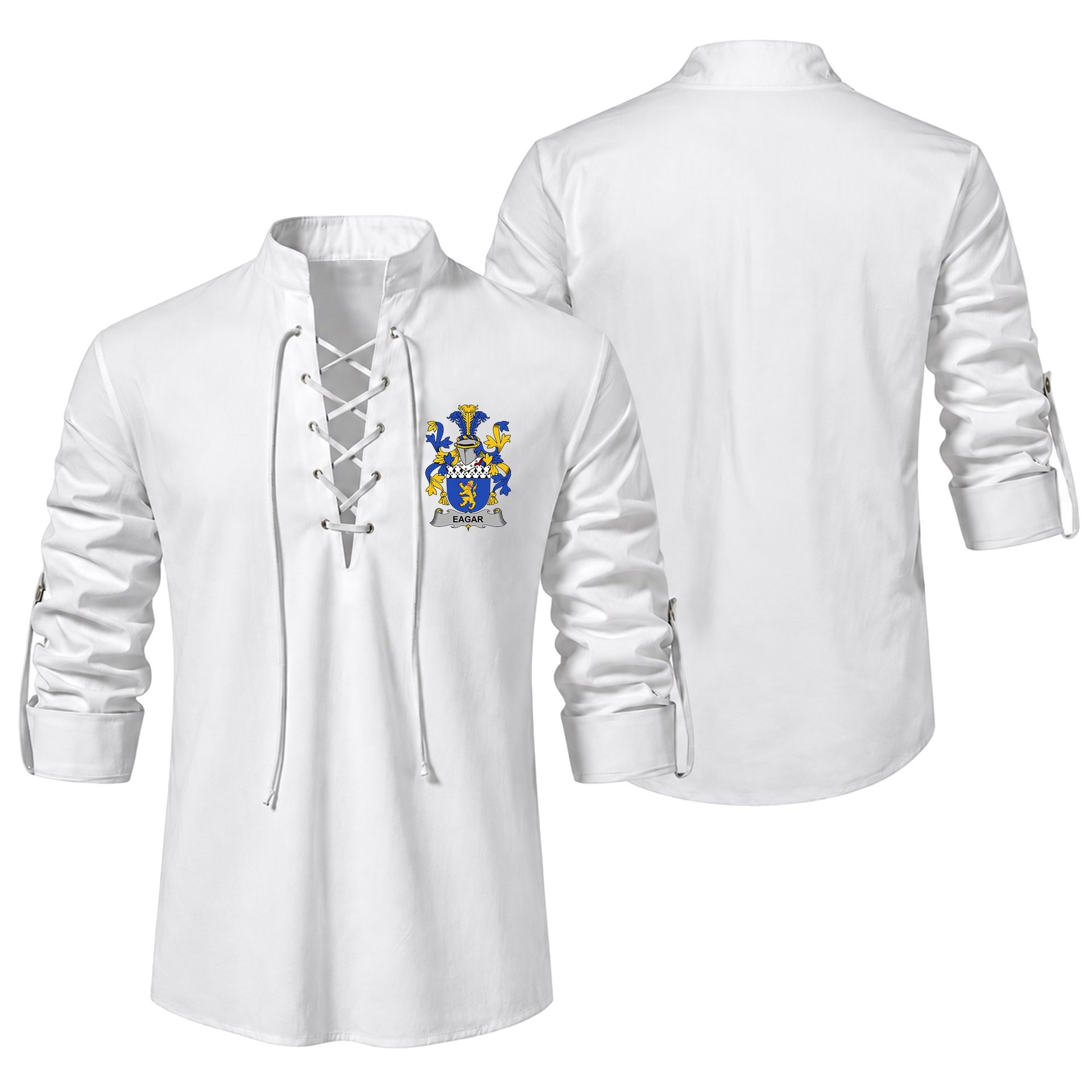 ScotsTee Shop Irish Eagar Clan Coat of Arms Irish Ghillie Kilt Shirt
