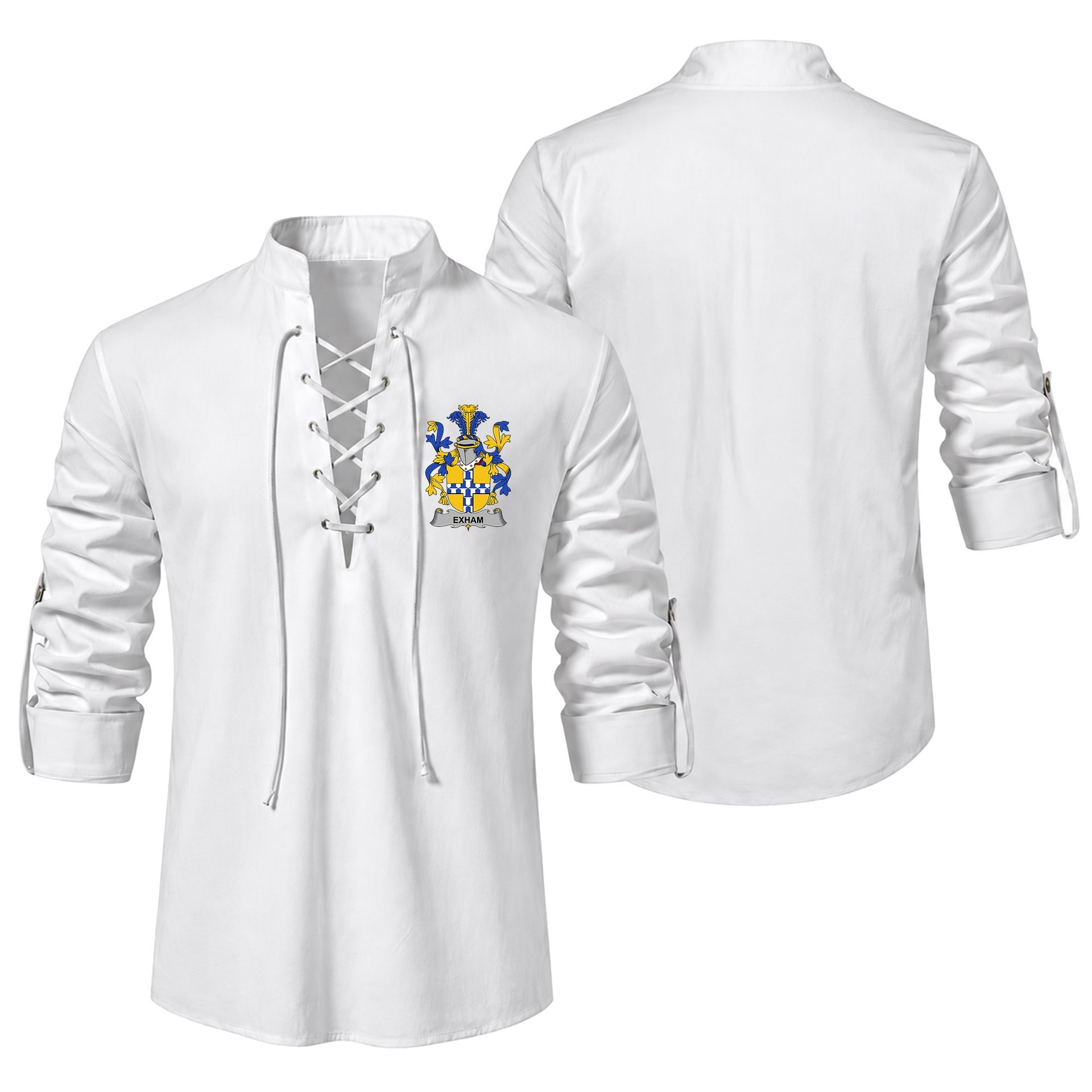 ScotsTee Shop Irish Exham Clan Coat of Arms Irish Ghillie Kilt Shirt
