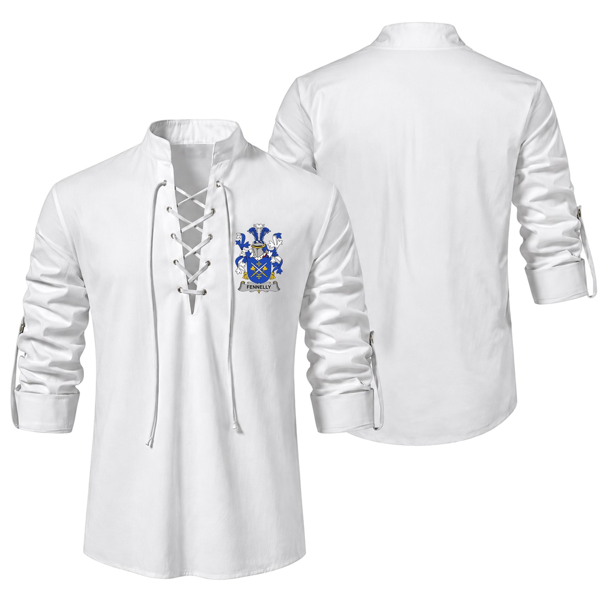 ScotsTee Shop Irish Fennelly or O'Fennelly Clan Coat of Arms Irish Ghillie Kilt Shirt