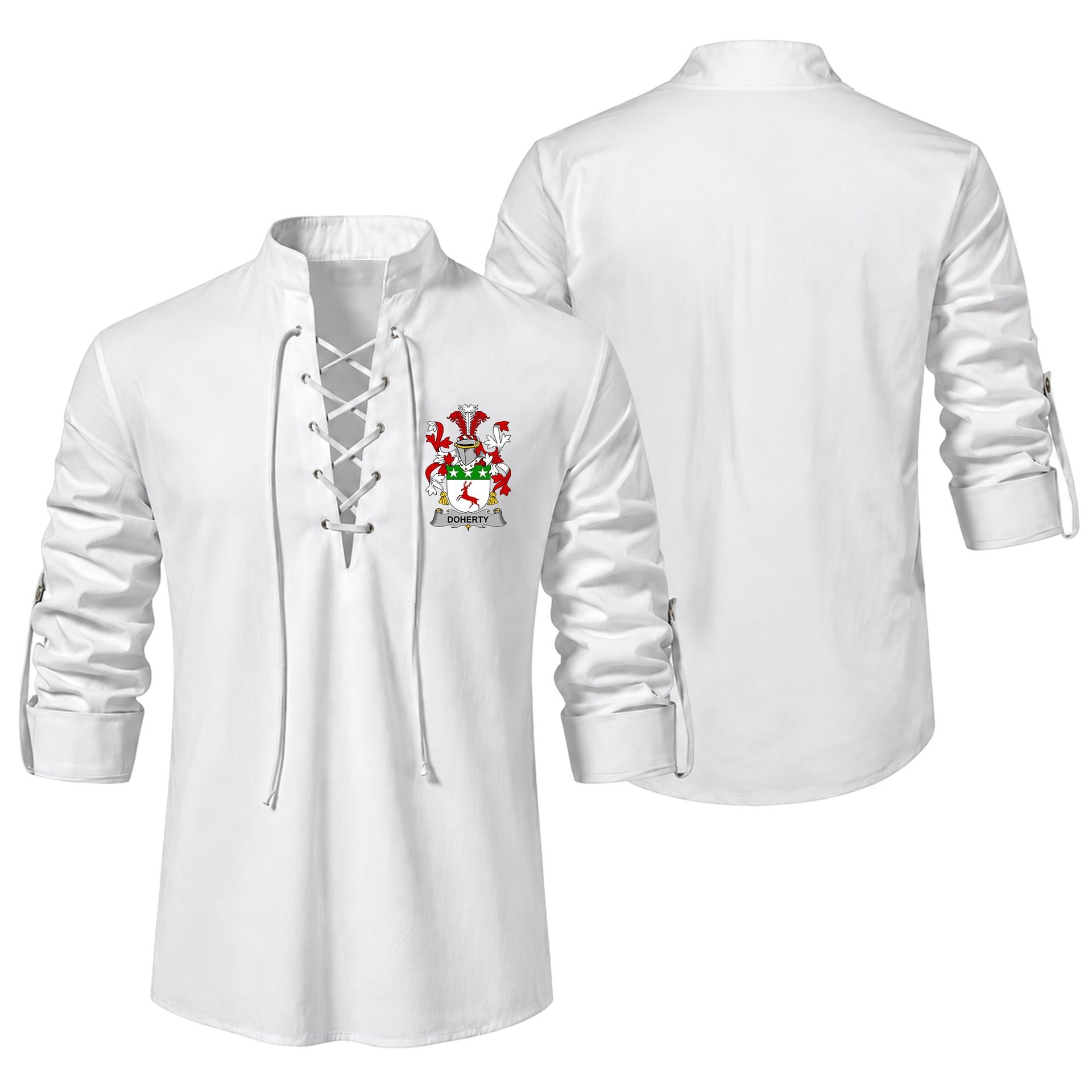 ScotsTee Shop Irish Doherty or O'Doherty Clan Coat of Arms Irish Ghillie Kilt Shirt