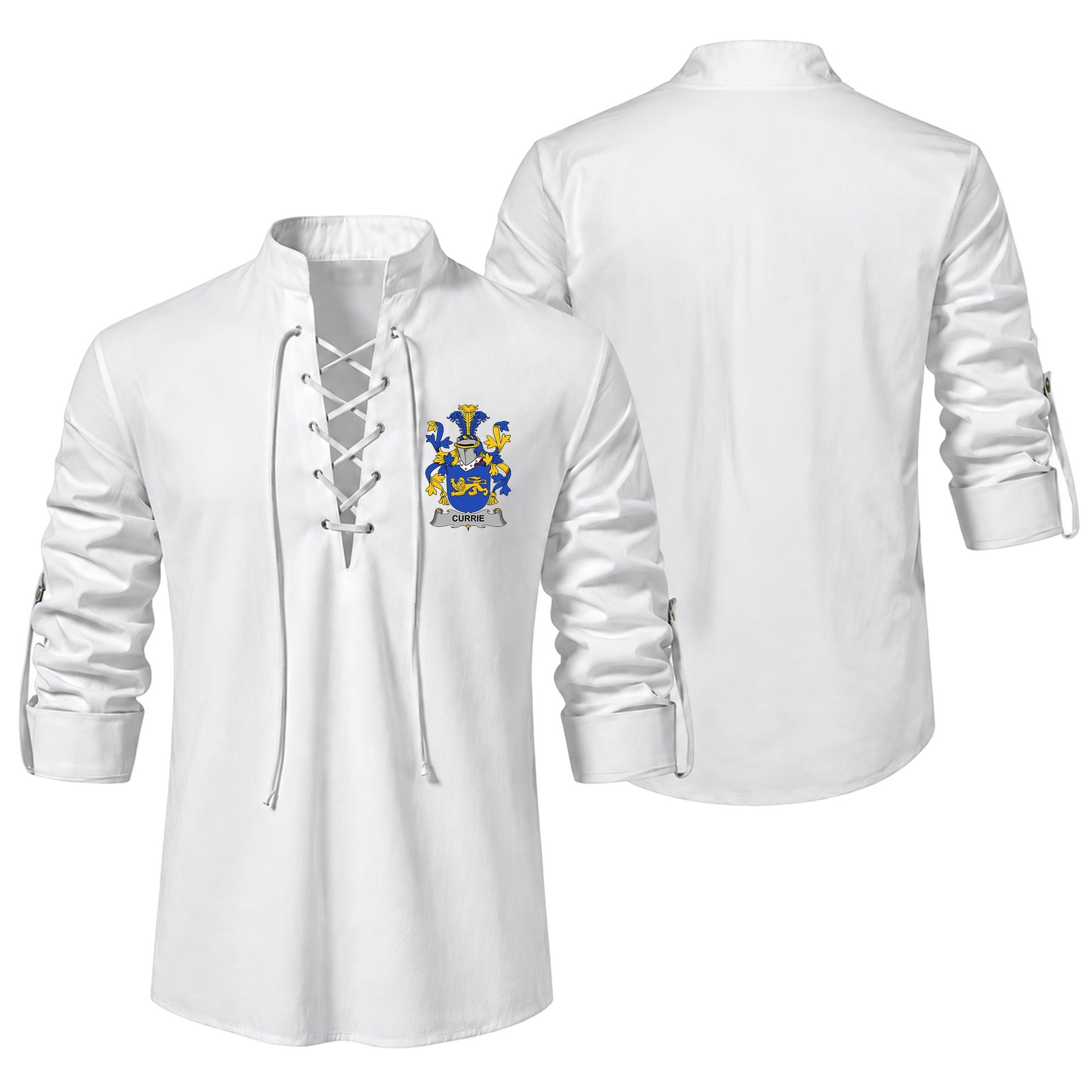 ScotsTee Shop Irish Currie or O'Currie Clan Coat of Arms Irish Ghillie Kilt Shirt
