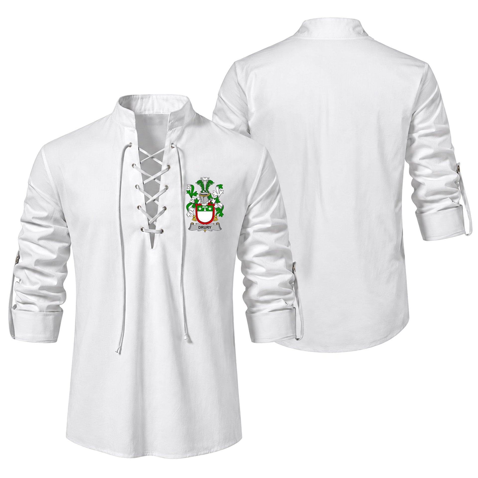 ScotsTee Shop Irish Drury or McDrury Clan Coat of Arms Irish Ghillie Kilt Shirt
