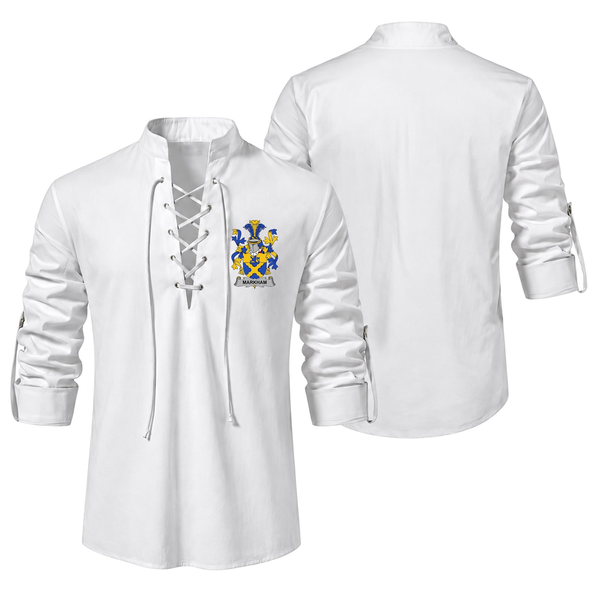 ScotsTee Shop Irish Markham Clan Coat of Arms Irish Ghillie Kilt Shirt