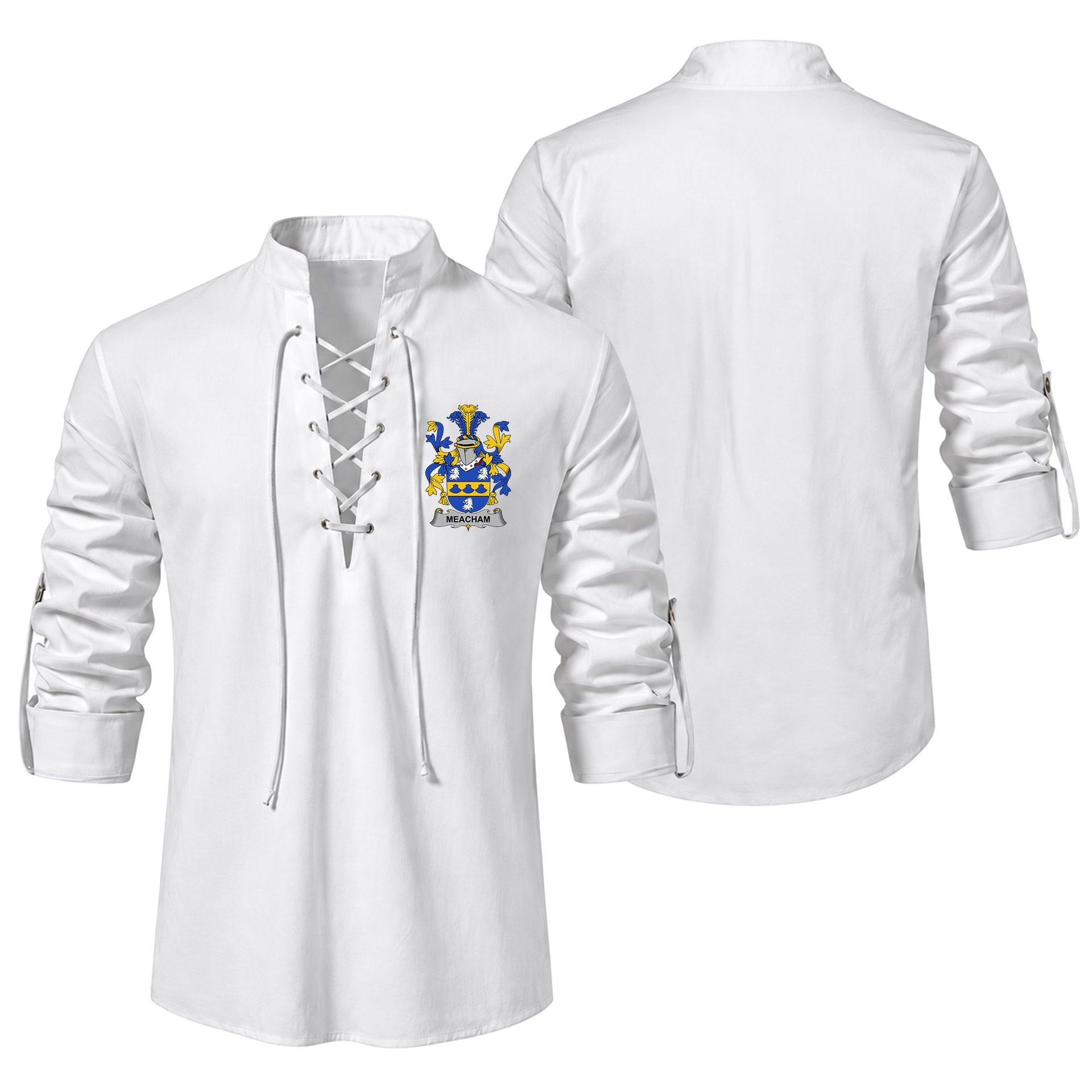 ScotsTee Shop Irish Meacham Clan Coat of Arms Irish Ghillie Kilt Shirt