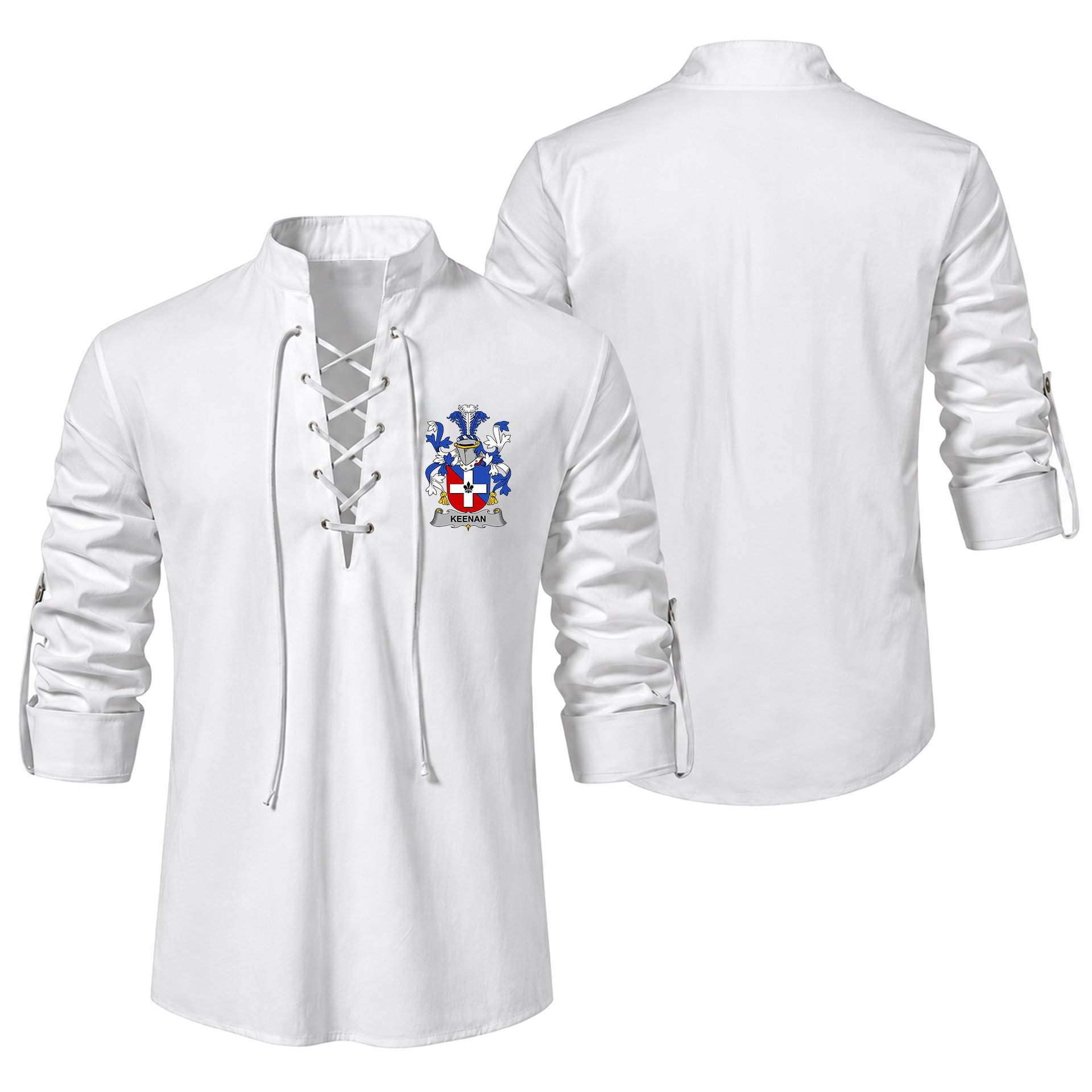 ScotsTee Shop Irish Keenan or O'Kinahan Clan Coat of Arms Irish Ghillie Kilt Shirt