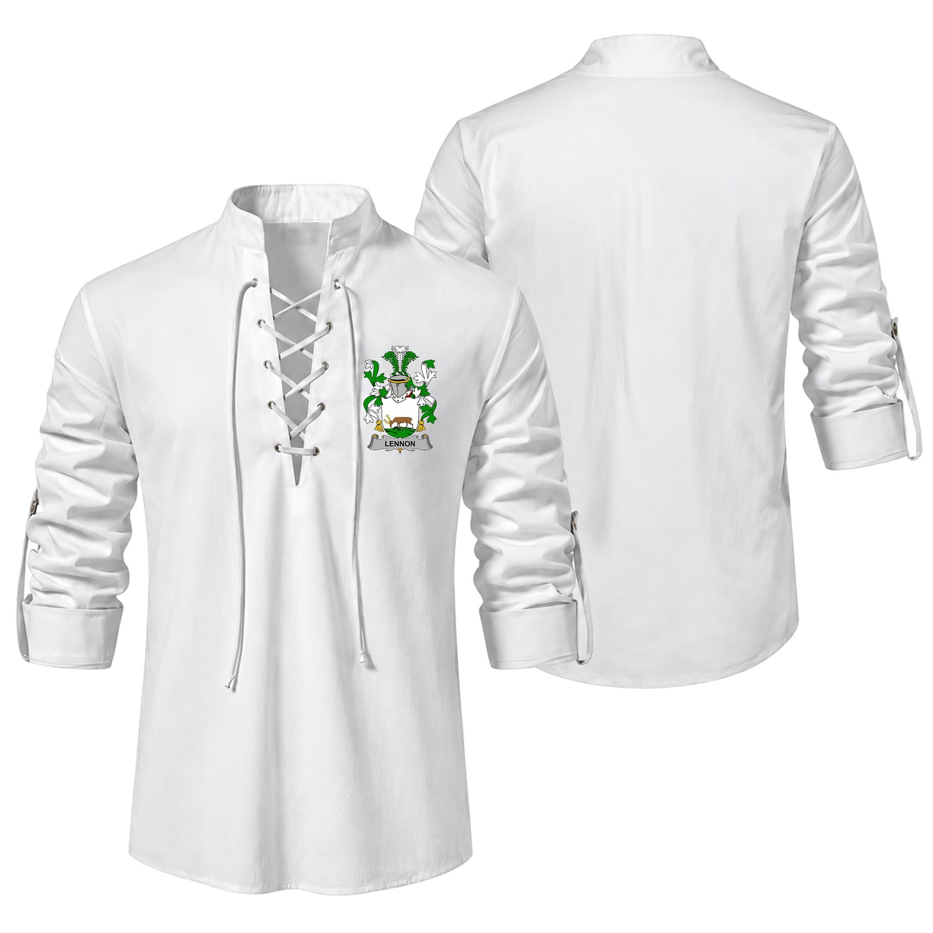 ScotsTee Shop Irish Lennon or O'Lennon Clan Coat of Arms Irish Ghillie Kilt Shirt