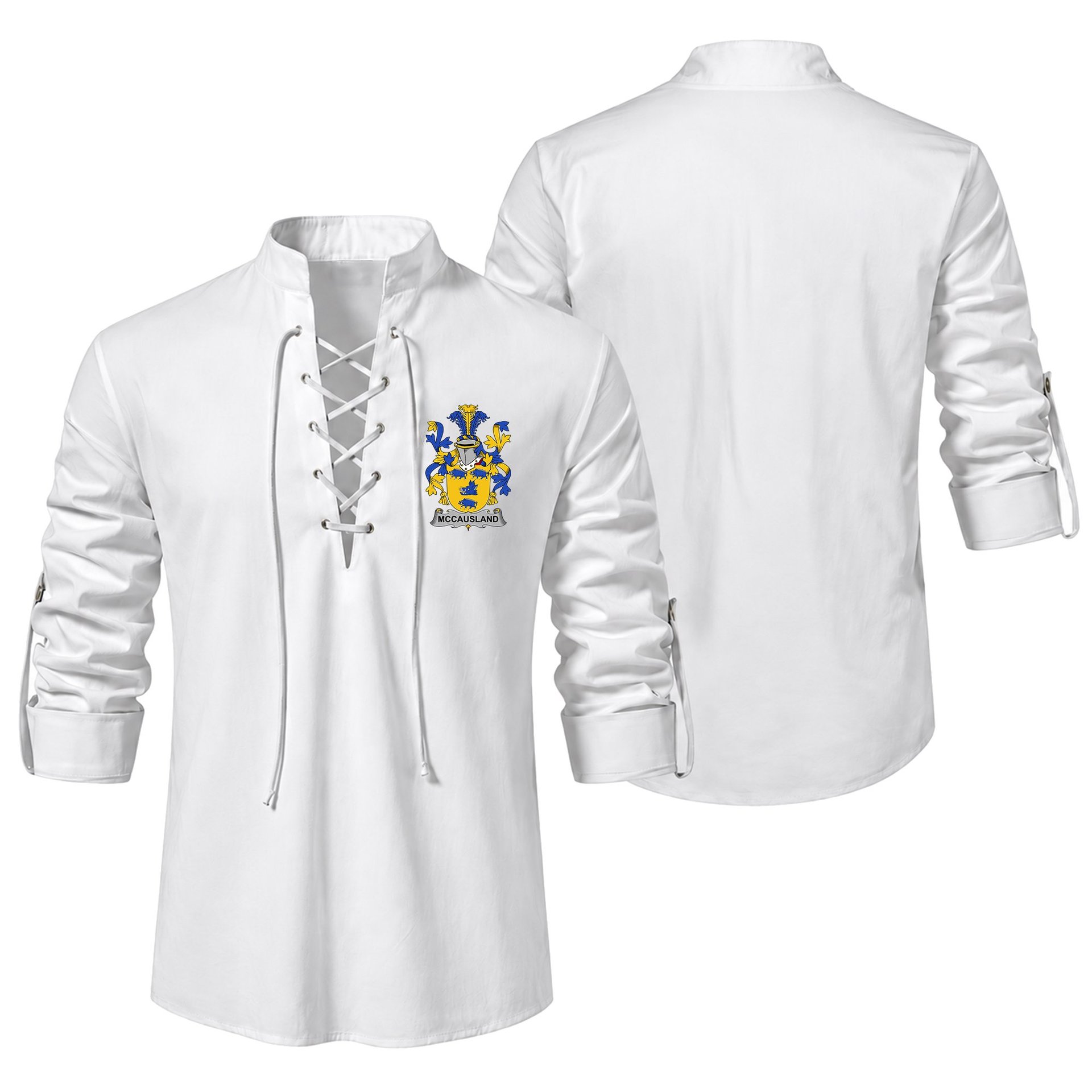 ScotsTee Shop Irish McCausland Clan Coat of Arms Irish Ghillie Kilt Shirt