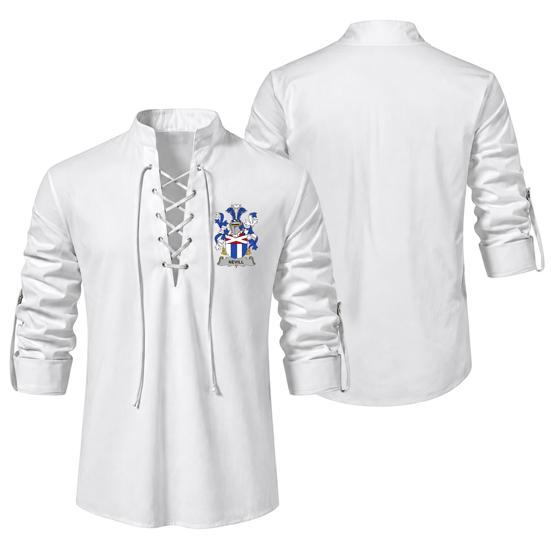 ScotsTee Shop Irish Nevill or Neville Clan Coat of Arms Irish Ghillie Kilt Shirt