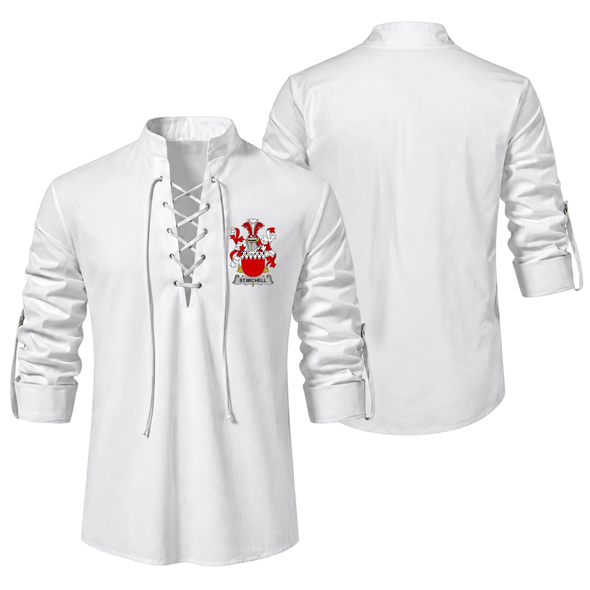 ScotsTee Shop Irish St.Michell Clan Coat of Arms Irish Ghillie Kilt Shirt