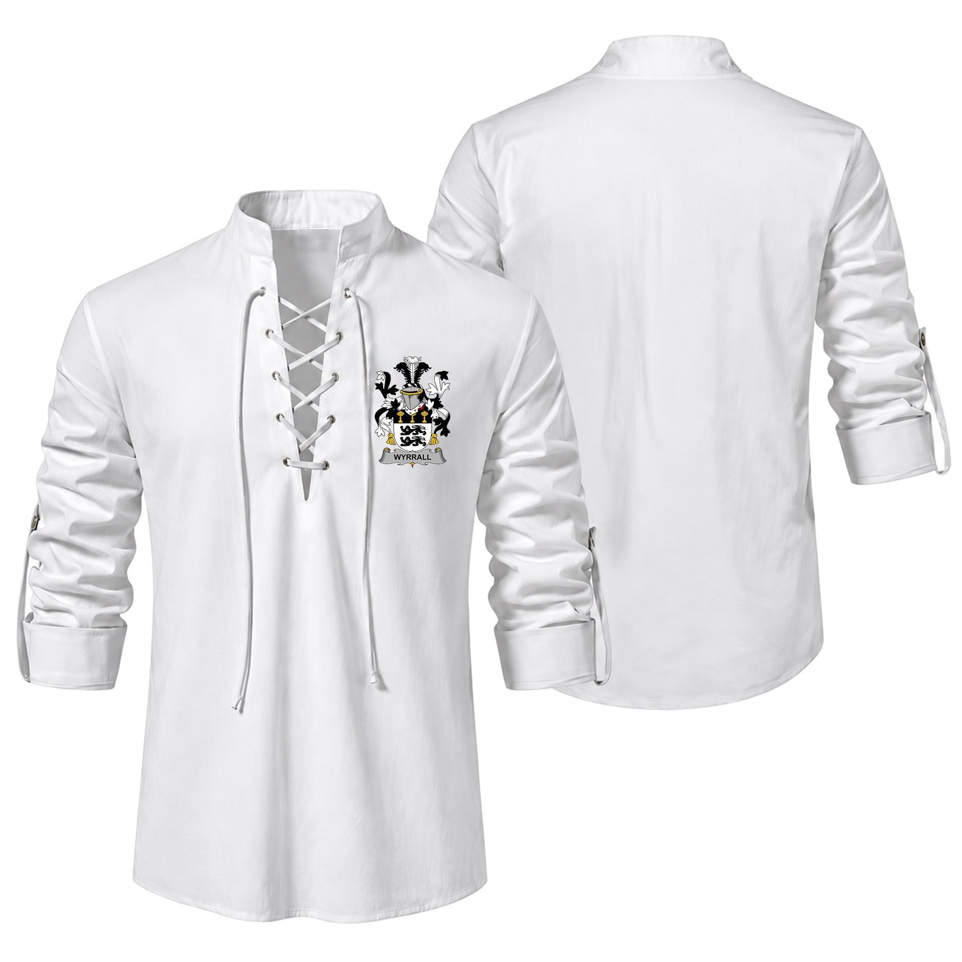 ScotsTee Shop Irish Wyrrall Clan Coat of Arms Irish Ghillie Kilt Shirt