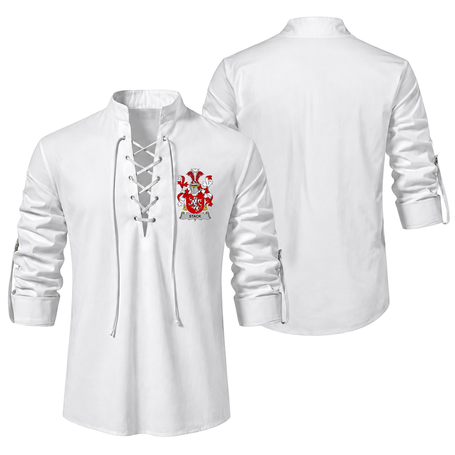 ScotsTee Shop Irish Stack Clan Coat of Arms Irish Ghillie Kilt Shirt