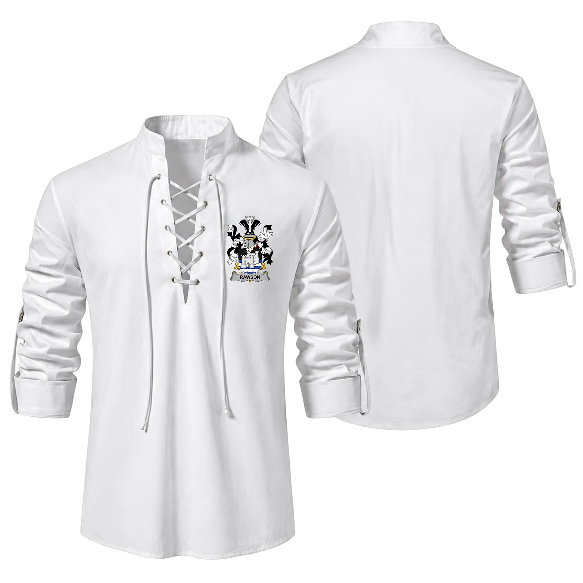 ScotsTee Shop Irish Rawson Clan Coat of Arms Irish Ghillie Kilt Shirt