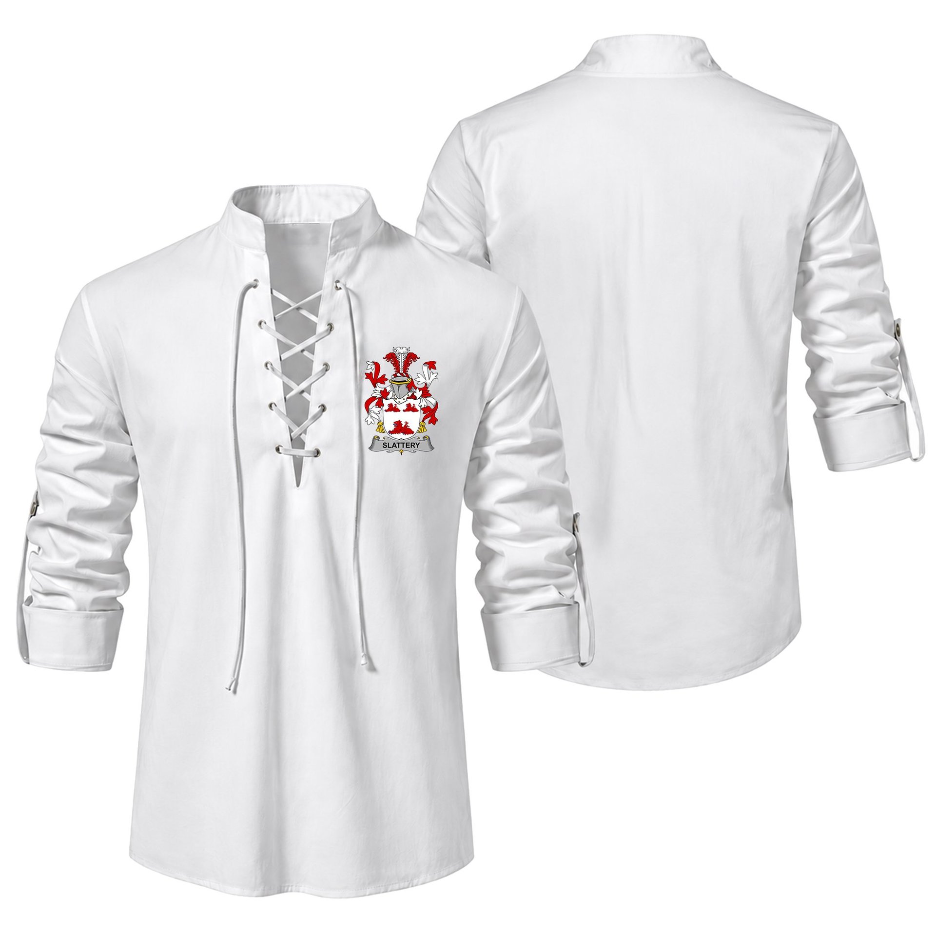 ScotsTee Shop Irish Slattery or O'Slattery Clan Coat of Arms Irish Ghillie Kilt Shirt