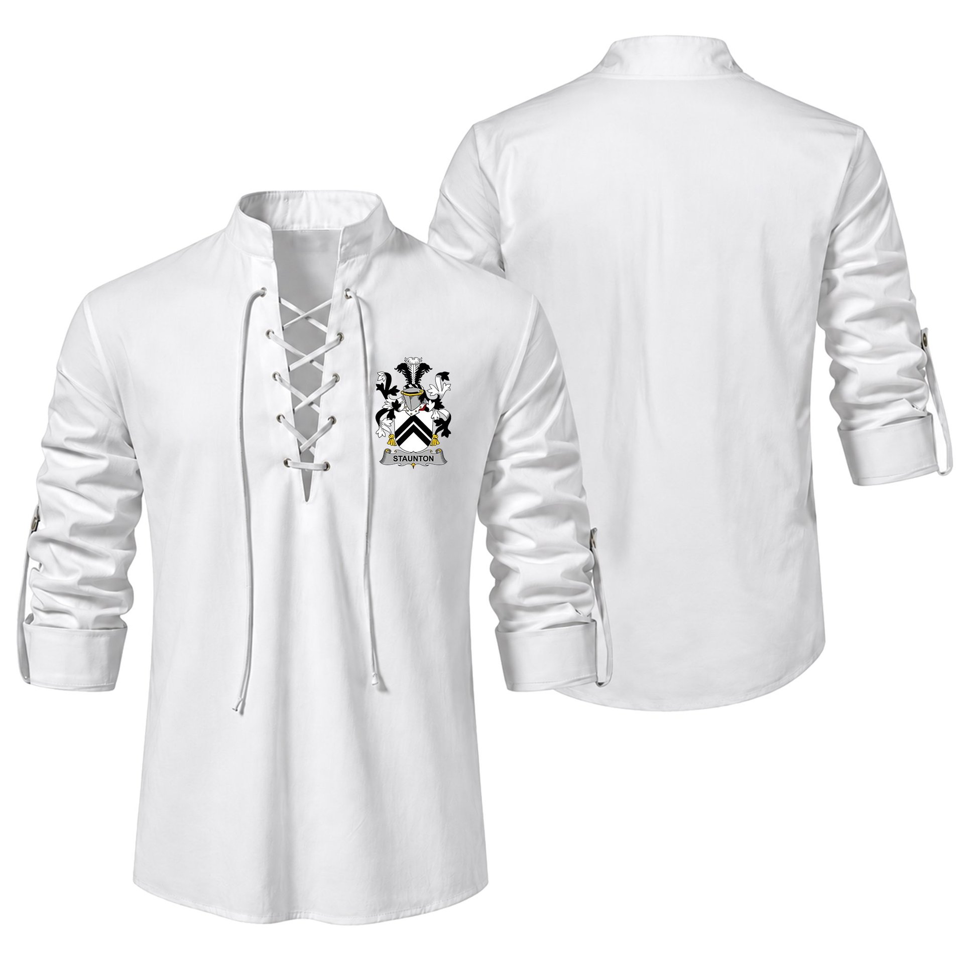 ScotsTee Shop Irish Staunton Clan Coat of Arms Irish Ghillie Kilt Shirt