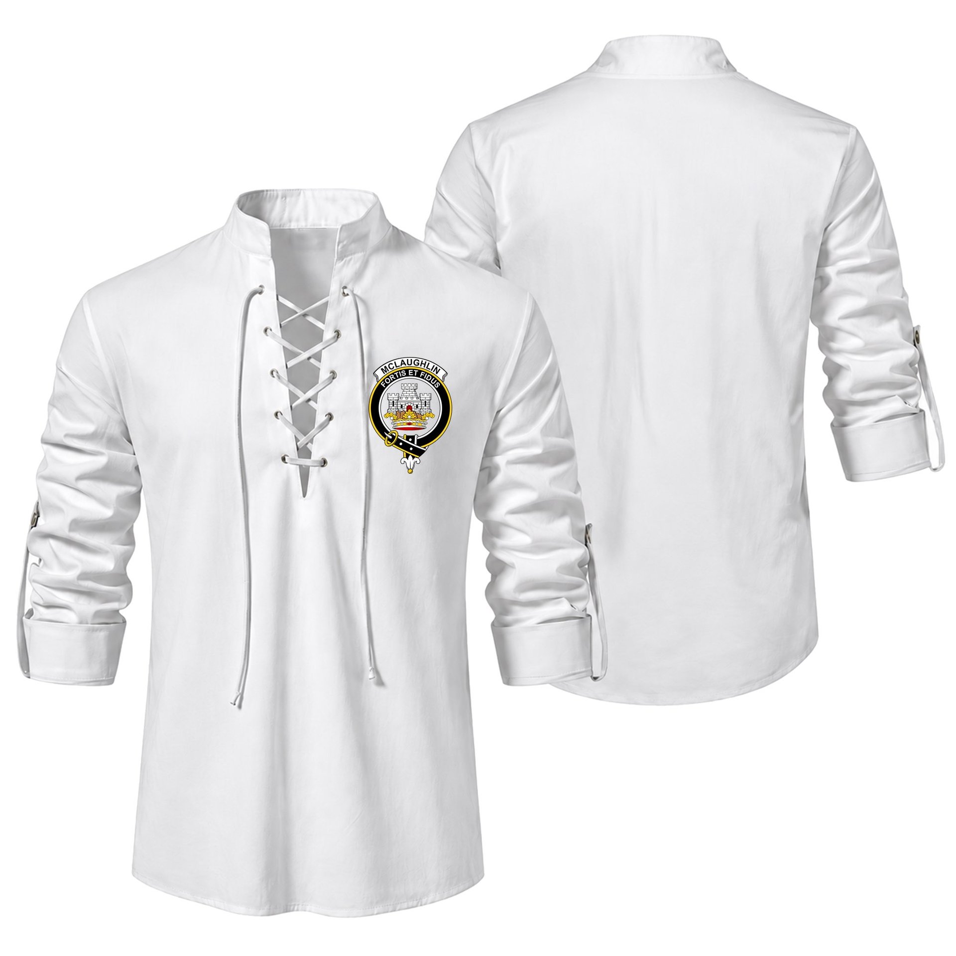ScotsTee Shop Scottish McLaughlin Clan Crest Scottish Ghillie Kilt Shirt