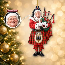 ScotsTee Shop Scottish Adair Tartan Ornament Christmas Piper with Custom Your Face Photo