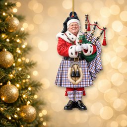 ScotsTee Shop Scottish Boswell Modern Tartan Ornament Christmas Piper with Custom Your Face Photo