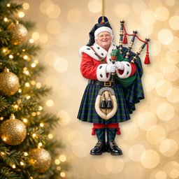 ScotsTee Shop Scottish Campbell Modern Tartan Ornament Christmas Piper with Custom Your Face Photo