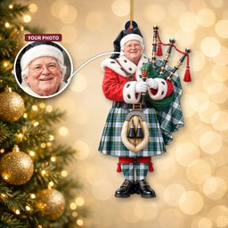 ScotsTee Shop Scottish Campbell Dress Tartan Ornament Christmas Piper with Custom Your Face Photo