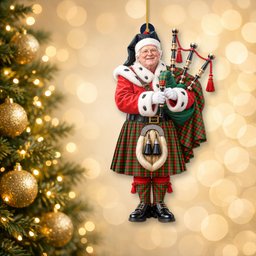 ScotsTee Shop Scottish Blackstock Tartan Ornament Christmas Piper with Custom Your Face Photo
