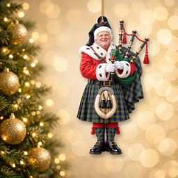 ScotsTee Shop Scottish Arnott Tartan Ornament Christmas Piper with Custom Your Face Photo