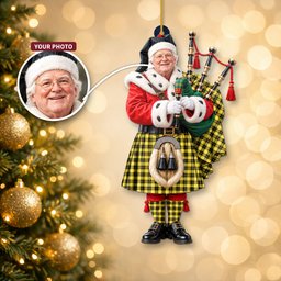 ScotsTee Shop Scottish Barclay Dress Modern Tartan Ornament Christmas Piper with Custom Your Face Photo