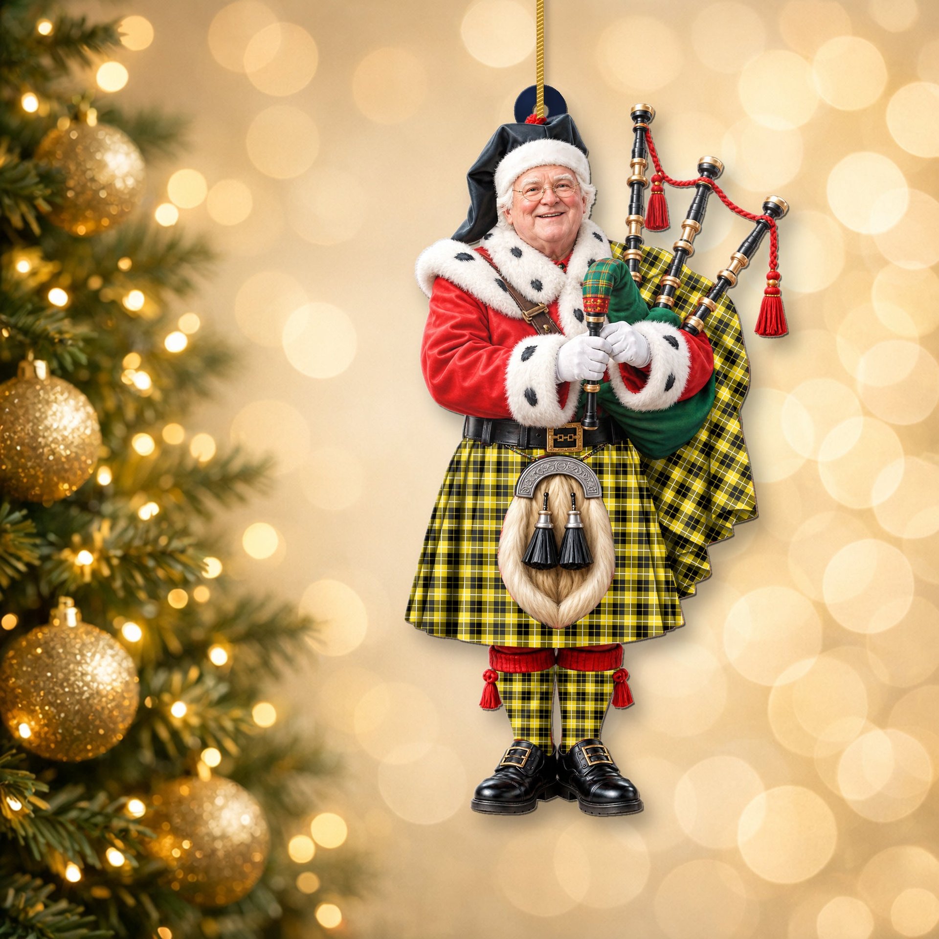 ScotsTee Shop Scottish Barclay Dress Modern Tartan Ornament Christmas Piper with Custom Your Face Photo