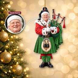 ScotsTee Shop Scottish Blane 1 Tartan Ornament Christmas Piper with Custom Your Face Photo