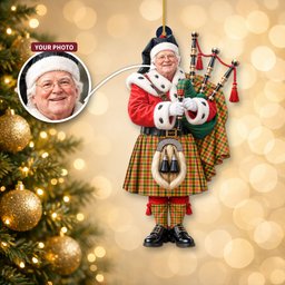 ScotsTee Shop Scottish Baxter Tartan Ornament Christmas Piper with Custom Your Face Photo