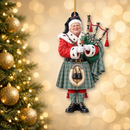 ScotsTee Shop Scottish Balfour Blue Tartan Ornament Christmas Piper with Custom Your Face Photo