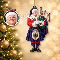 ScotsTee Shop Scottish Home Modern Tartan Ornament Christmas Piper with Custom Your Face Photo