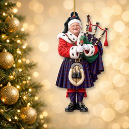 ScotsTee Shop Scottish Home Modern Tartan Ornament Christmas Piper with Custom Your Face Photo