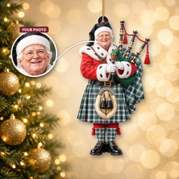 ScotsTee Shop Scottish Gordon Dress Ancient Tartan Ornament Christmas Piper with Custom Your Face Photo