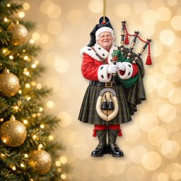 ScotsTee Shop Scottish Hall Tartan Ornament Christmas Piper with Custom Your Face Photo