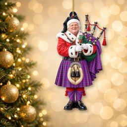 ScotsTee Shop Scottish Jackson Tartan Ornament Christmas Piper with Custom Your Face Photo