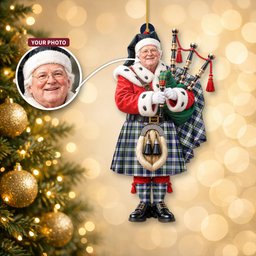 ScotsTee Shop Scottish Gordon Dress Modern Tartan Ornament Christmas Piper with Custom Your Face Photo