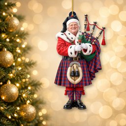 ScotsTee Shop Scottish Haldane 1 Tartan Ornament Christmas Piper with Custom Your Face Photo