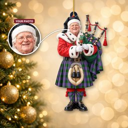 ScotsTee Shop Scottish Elphinstone Tartan Ornament Christmas Piper with Custom Your Face Photo