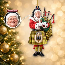 ScotsTee Shop Scottish Jardine Tartan Ornament Christmas Piper with Custom Your Face Photo