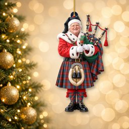 ScotsTee Shop Scottish Fraser Ancient Tartan Ornament Christmas Piper with Custom Your Face Photo