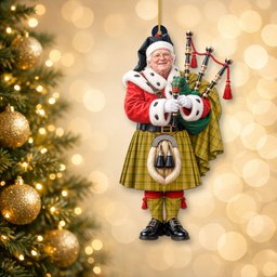 ScotsTee Shop Scottish Houston Tartan Ornament Christmas Piper with Custom Your Face Photo