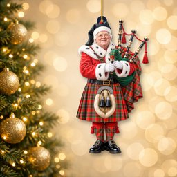 ScotsTee Shop Scottish Drummond Of Perth Tartan Ornament Christmas Piper with Custom Your Face Photo
