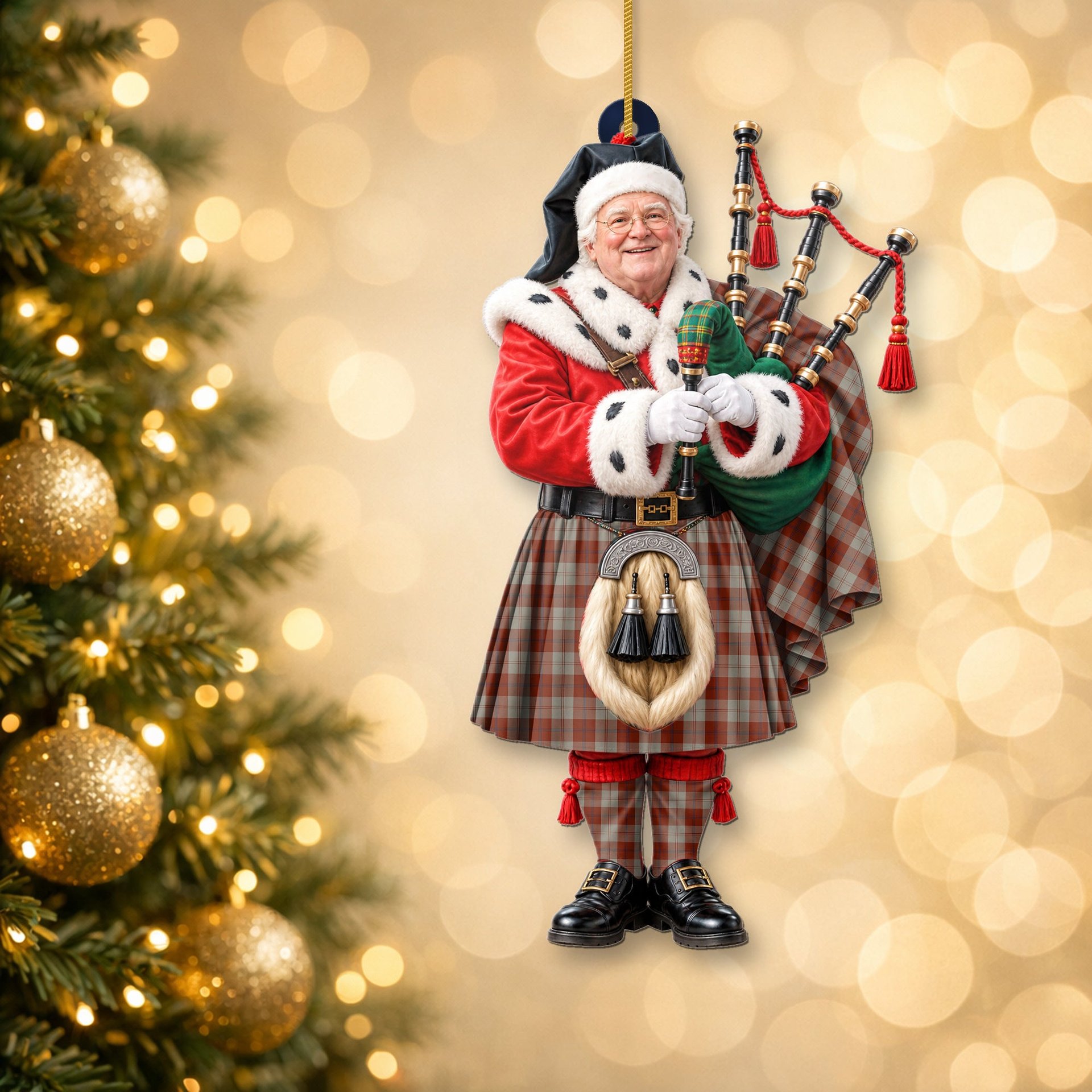 ScotsTee Shop Scottish Davidson Dress Dancers Tartan Ornament Christmas Piper with Custom Your Face Photo