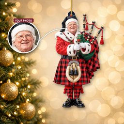 ScotsTee Shop Scottish Cunningham Modern Tartan Ornament Christmas Piper with Custom Your Face Photo