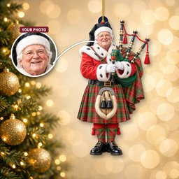 ScotsTee Shop Scottish Hay Ancient Tartan Ornament Christmas Piper with Custom Your Face Photo